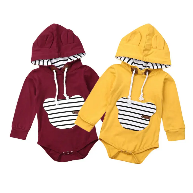 

0-24M Toddler Kids Baby Boy Girls Bear Head Hooded Romper Long Sleeve Jumpsuit Outfits