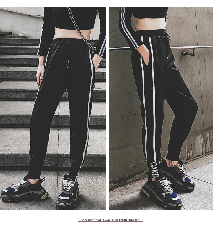 BIVIGAOS New INS Trendy Fashion White Stripe Sports Pants Joggers Women Sweatpants Spring Autumn Slimming Casual Harem Pants