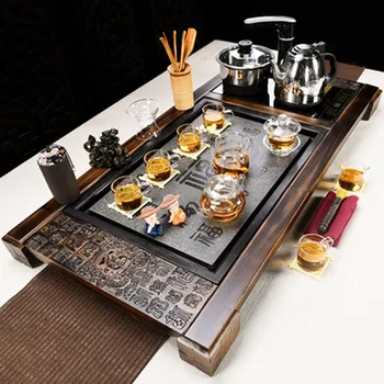 

Teaset Set Household Tea Tray Glass Teapot Automatic One Solid Wood Side Table Complete Ceramic Living Room Gong Fu Teaware
