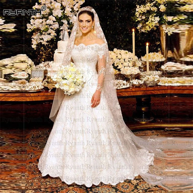 Vestido de noiva/2019, кружевное свадебное платье с длинными рукавами на заказ, сексуальное платье с открытыми плечами de mariage