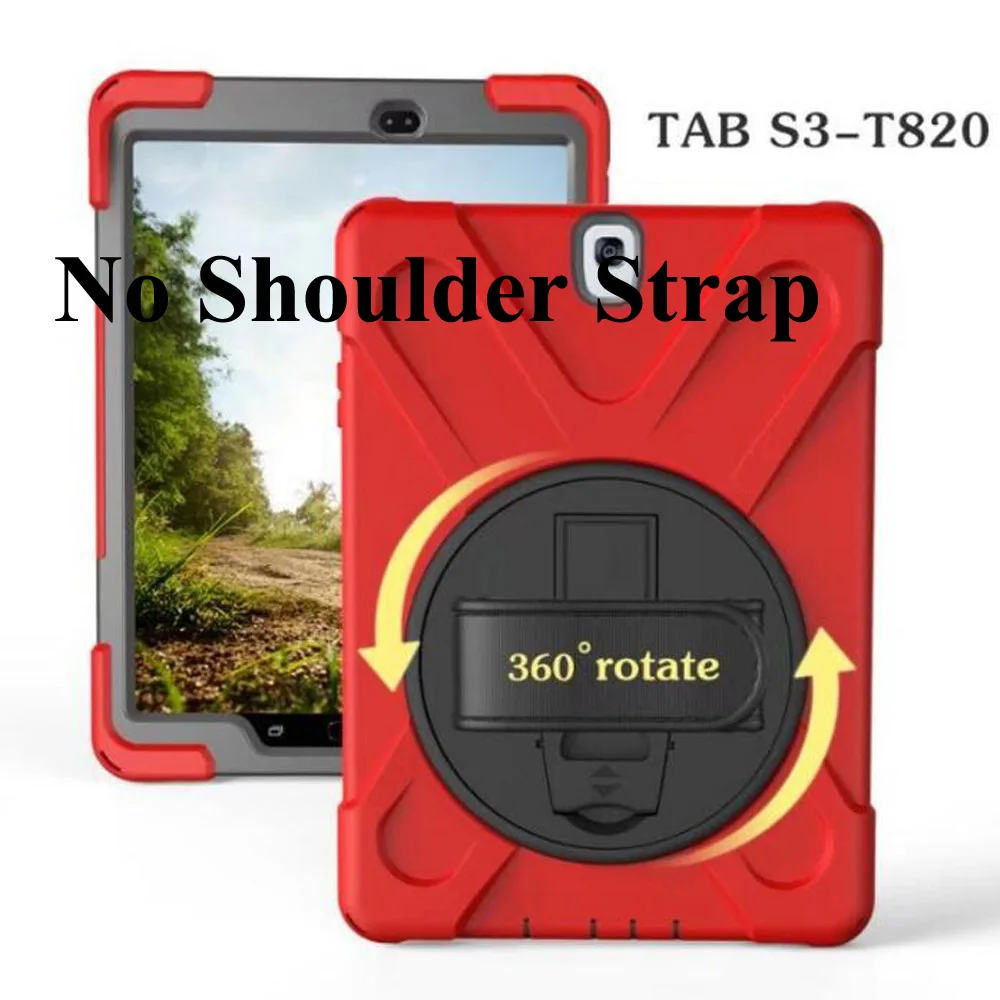 red ST Чехол для Samsung Galaxy Tab S3 9,7 SM-T820 T820 T825 T829, детский безопасный сверхмощный вращающийся ремешок/подставка+ плечевой ремень - Цвет: red ST