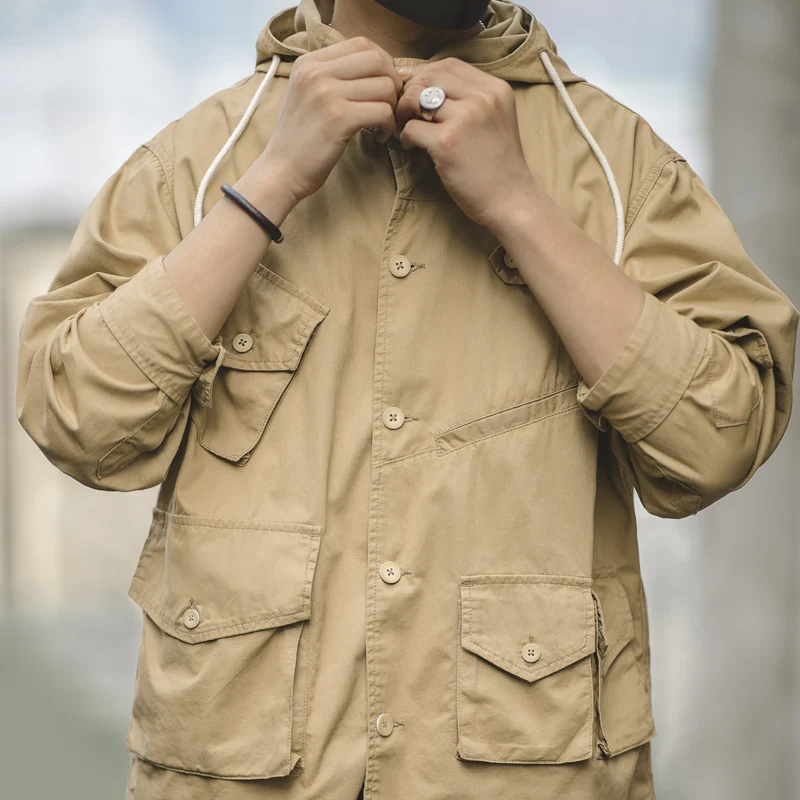 Maden мужская хлопковая куртка винтажная хаки мульти-карман куртка Военный ветер с капюшоном осенняя одежда для мужчин