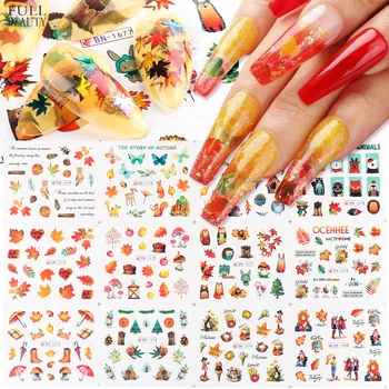 

Nail Watermark Sticker Set Large Autumn Golden Thanksgiving Maple Squirrel Pumpkin Animal Models butterfly nail art