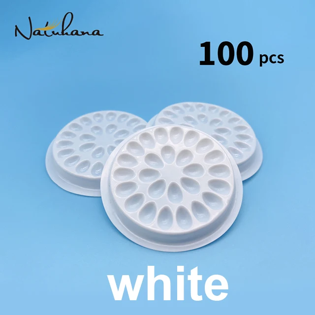 NATUHANA 100pcs Eyelash Plastic Glue Holder Glue Gasket Adhesive Pallet Eyelash Extension Glue Pads Flower Shape Pad Makeup Tool