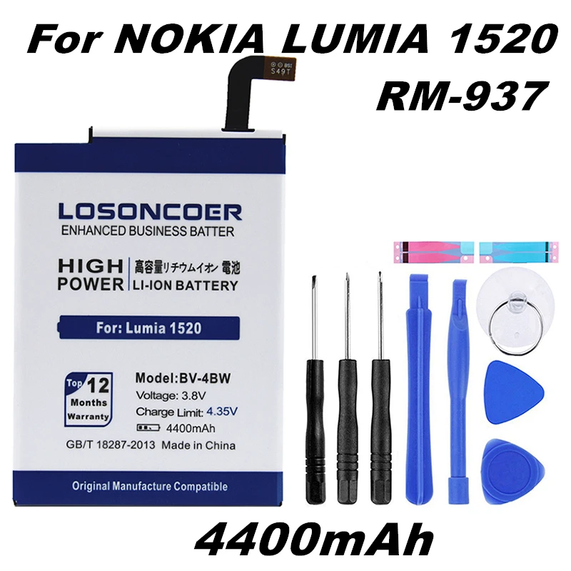 LOSONCOER 4400 мАч BV-4BW аккумулятор для Nokia Lumia 1520 MARS Phablet RM-937 литий-ионный полимерный аккумулятор+ Подарочные инструменты+ наклейки