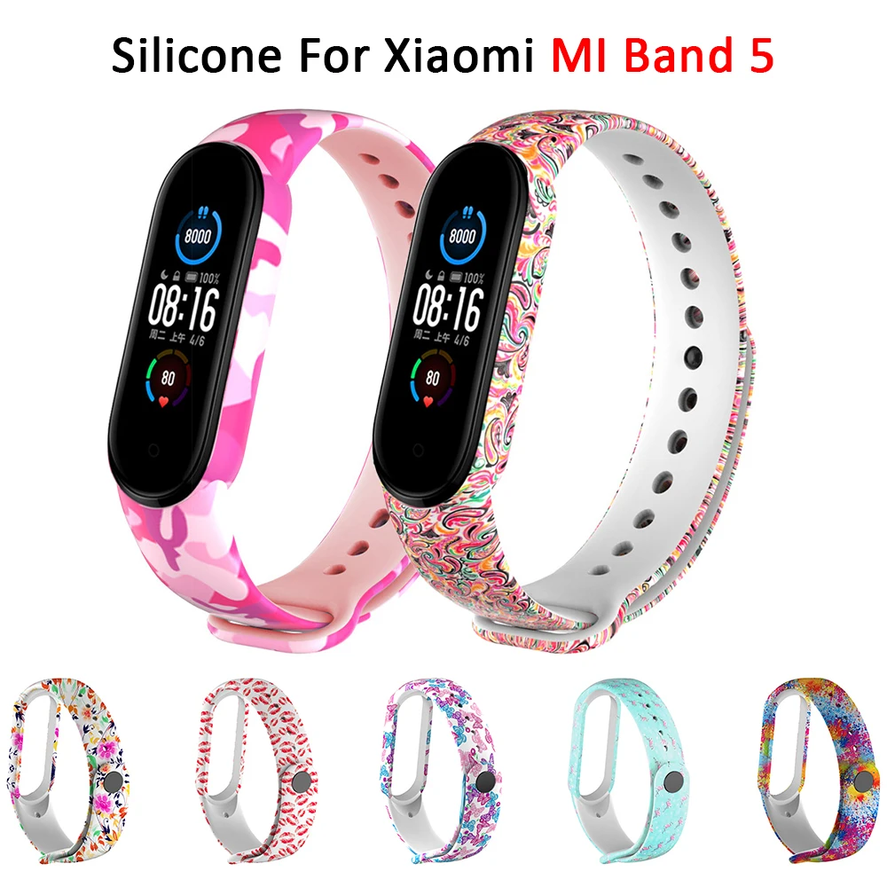 

Original Watch-band for Xiaomi MI band 5 soft Color spray silicone strap for MI Band 5 smart wristband replace strap accessories