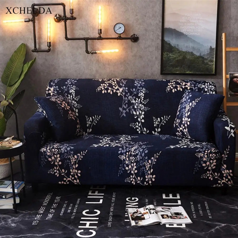 

Navy Armchair Slipcover Stretch Floral Couch Case Scandinavian Elastic Armrest L Corner Sectional Sofa Cover For 1 2 3 4 Seater