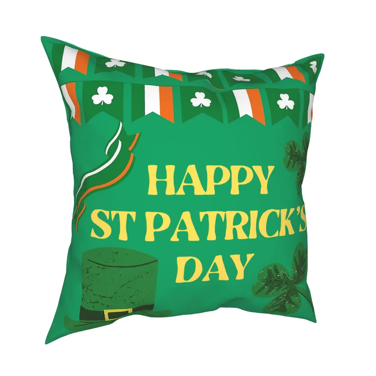 

Happy St Patrick's Day Square Pillow Case Decorative Pillow Irish Saint Paddys Shamrock Leprechaun Clover Holiday Cushion Covers