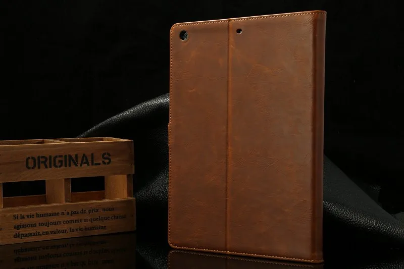Кожаный чехол для ipad air, Folio Stand протектор кожи для ipad 5 Чехол, Crazy Horse Тонкий чехол для ipad air