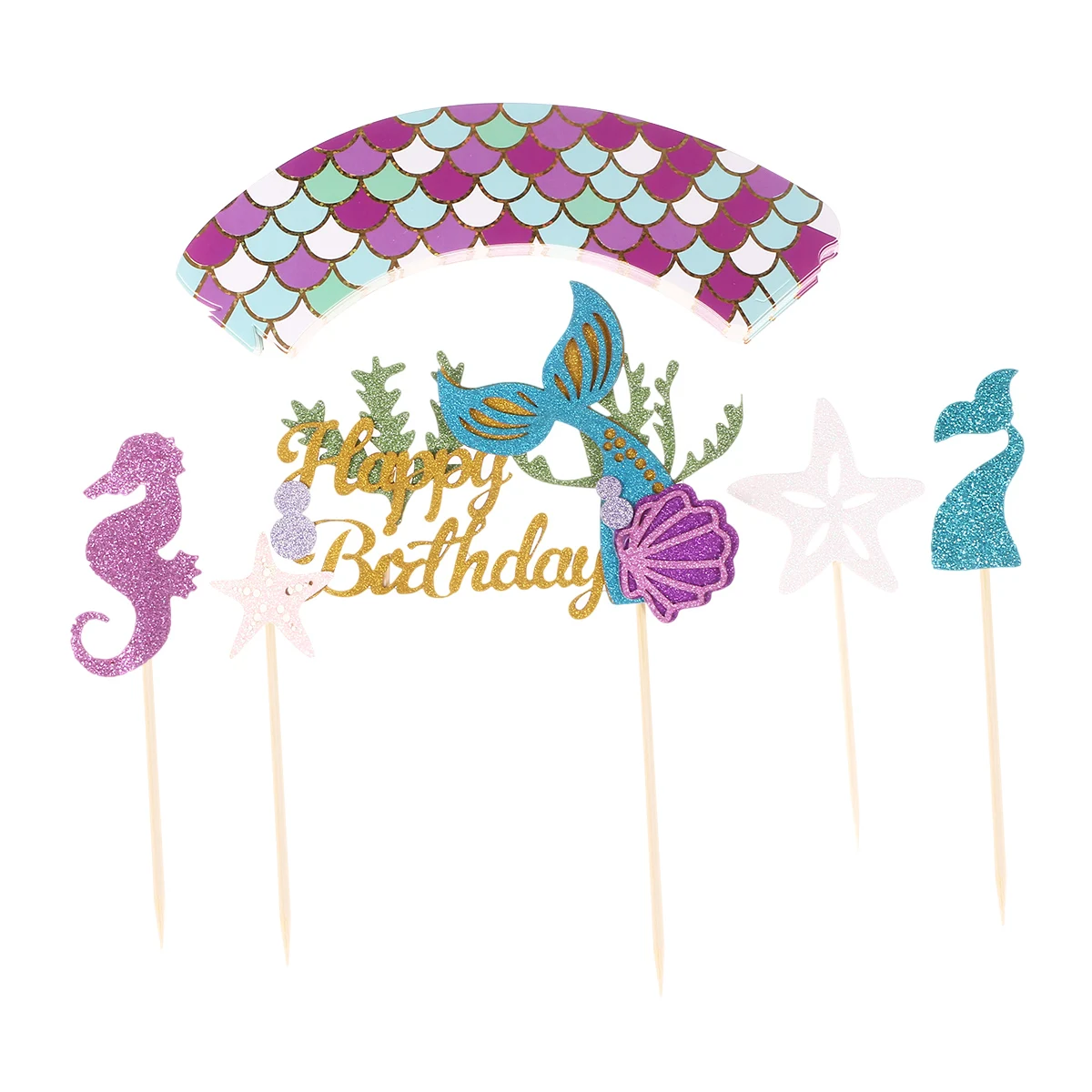 49pcs Cake Ornaments Birthday Mermaid Theme Decorative Celebrative Cake Toppers Party Supplies Cake Ornaments for Kids