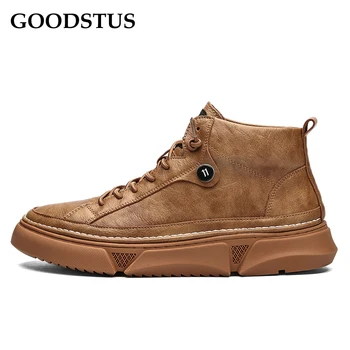 

GOODSTUS Men Pu High Top Martin Boots Breathable Vamp Thick Sole Comfortable Height Increase Lace-Up Male Autumn Outdoor Shoe