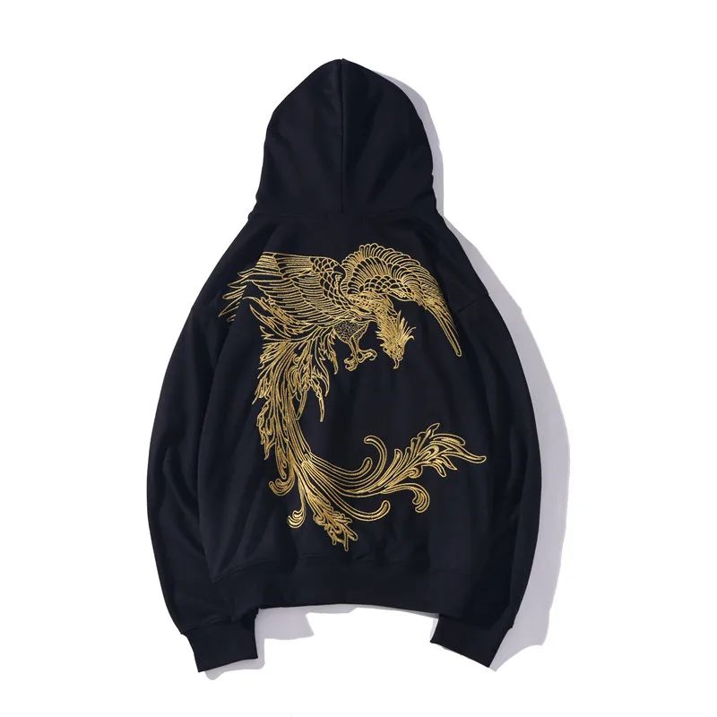 black hoodie Уличная толстовка с вышитым Фениксом; г. Осенний хипстерский свитер; толстовки с капюшоном - Цвет: black hoodie