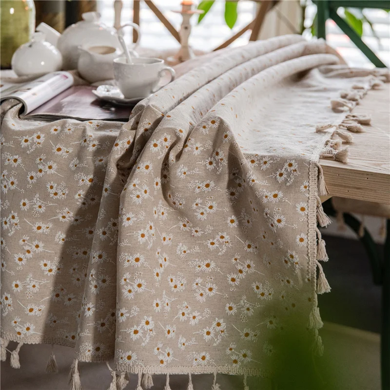 Tablecloth Cotton and Linen tapete Daisy Print for Table nappe de table Tassel Cover Tafelkleed mantel mesa | Дом и сад