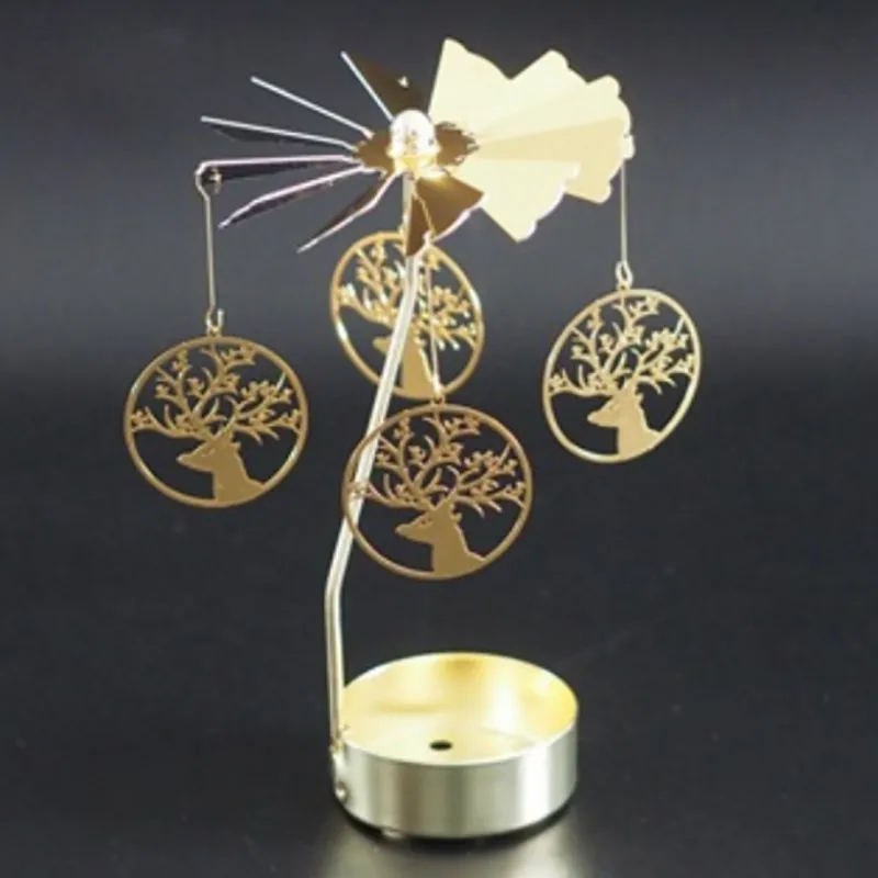 C 8x13cm Metal Candlestick Merry Christmas Table Decor For Home Rotating Elk Angel Christmas Ornament Navidad Xmas Craft - Цвет: C