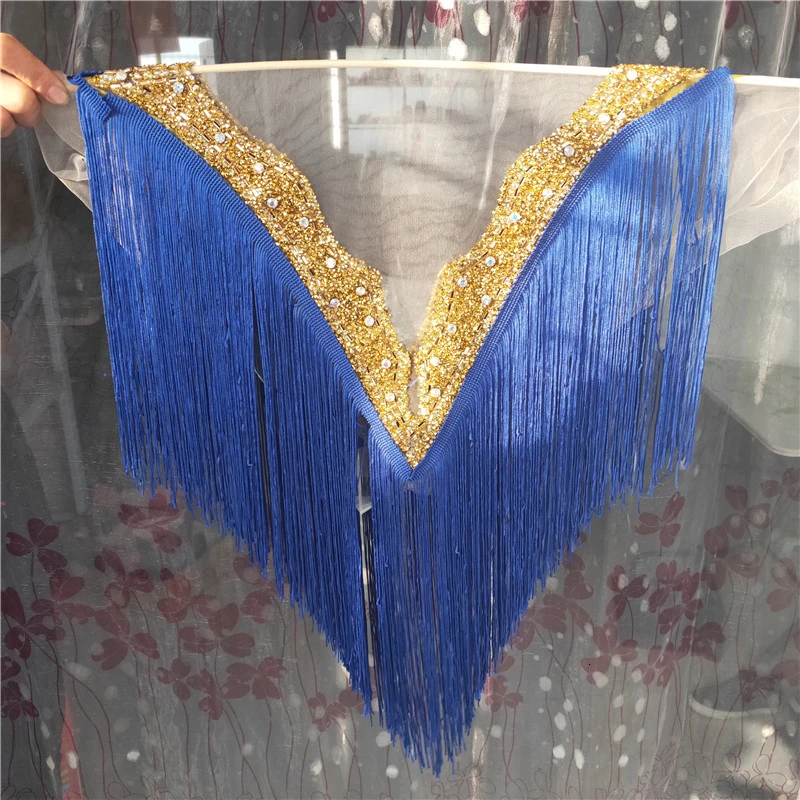 RoyalBlUE Черная кисточка Круг Свадьба вышитый бисером воротник с кисточками аппликации бахрома по вырезу горловины отделка Кружева DIY аксессуары для платья - Color: RoyalBlUE