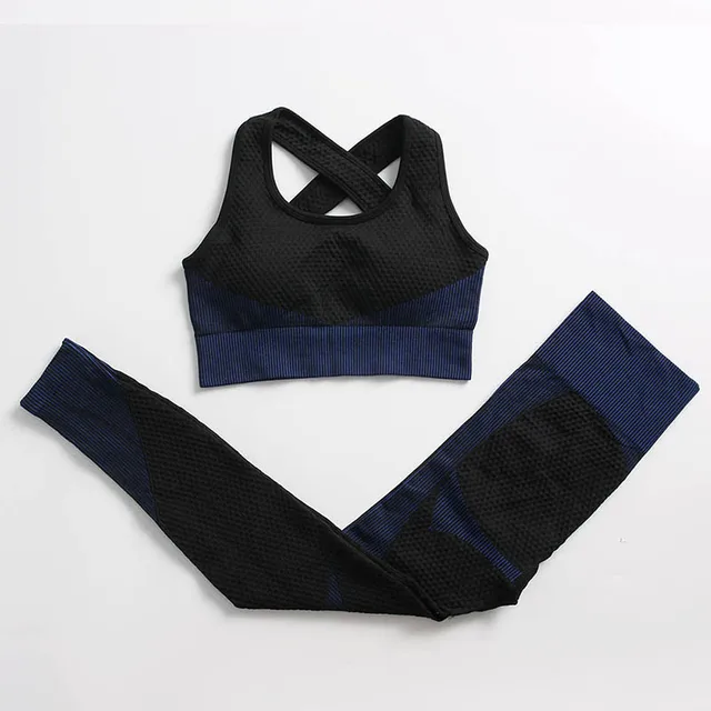 Yoga Set Workout Gym Clothing Fitness For Women's Tracksuit Outfit Leggings Sport Bras Top Long Sleeve Women Sportswear Suit bar pents black blue