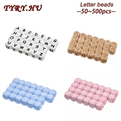 TYRY.HU Cuentas de letras de silicona de 50 500 piezas, 12mm, alfabeto colorido sin BPA, cuentas de silicona para masticar, accesorios de juguete para dentición de bebé DIY