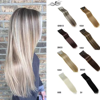 

DIANQI Extensões Do Cabelo Cabelo Falso Peruca Resistente Ao Calor Do Cabelo Sintético 6 pçs/set Grampos Ins Clipe Retas