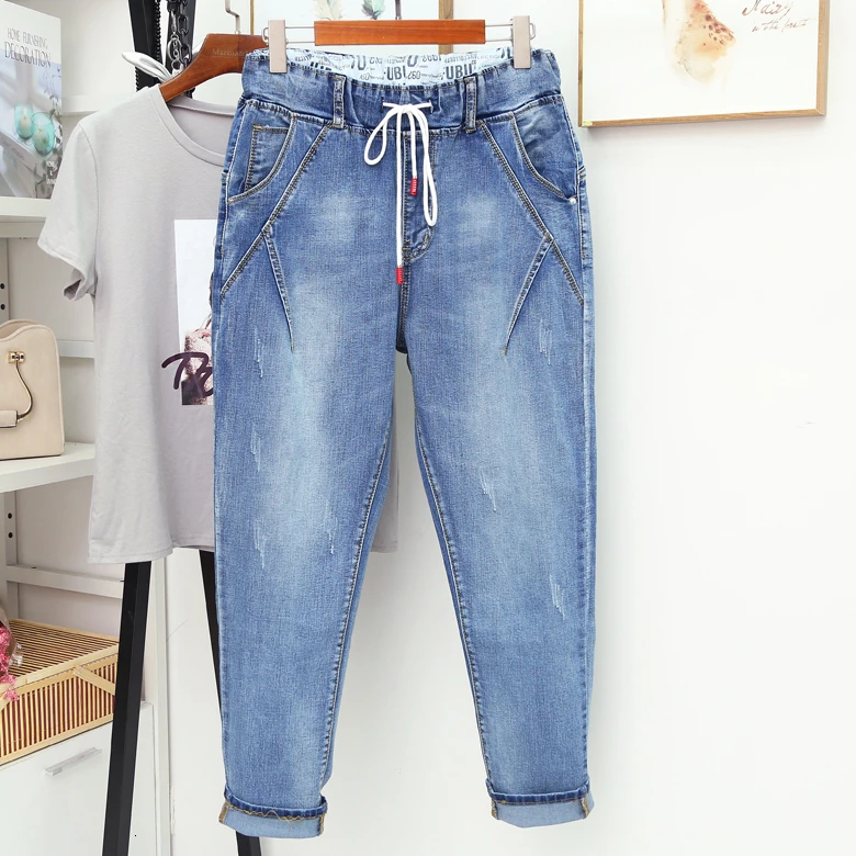 Женские осенние зимние джинсы размера плюс, женские штаны-шаровары, Женские Простые повседневные брюки с высокой талией, модные джинсы