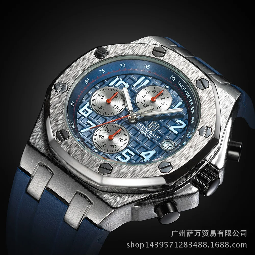 

Hemsut Multi-functional MEN'S Watch Quartz Watch Three Eye Waterproof Sports Watch Casual Timing Adhesive Tape