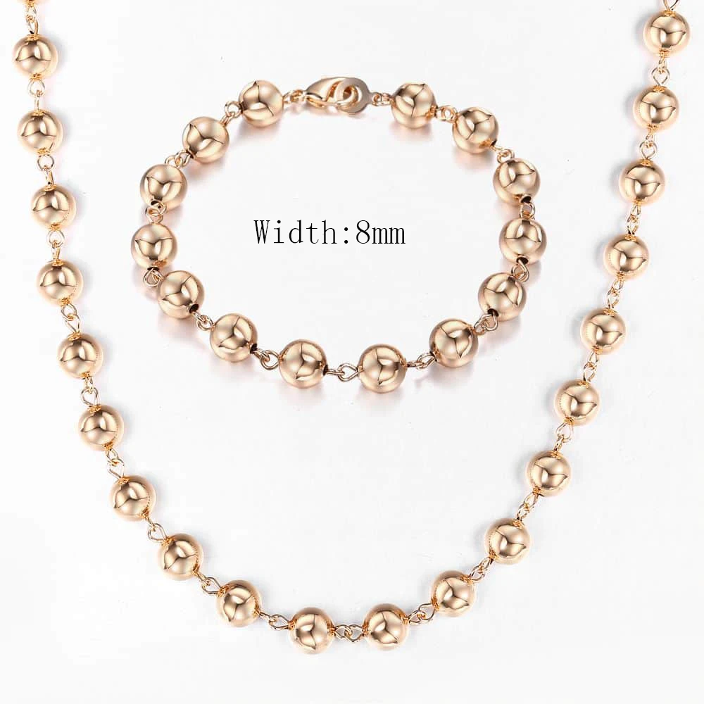 Jewelry sets Jewelry set Chain necklace 585 Rose Gold Color Necklace Bracelet for Women 2mm Marina Stick Bead Link Chain Jewelry Sets Wedding Party Jewelry Gifts LCS09