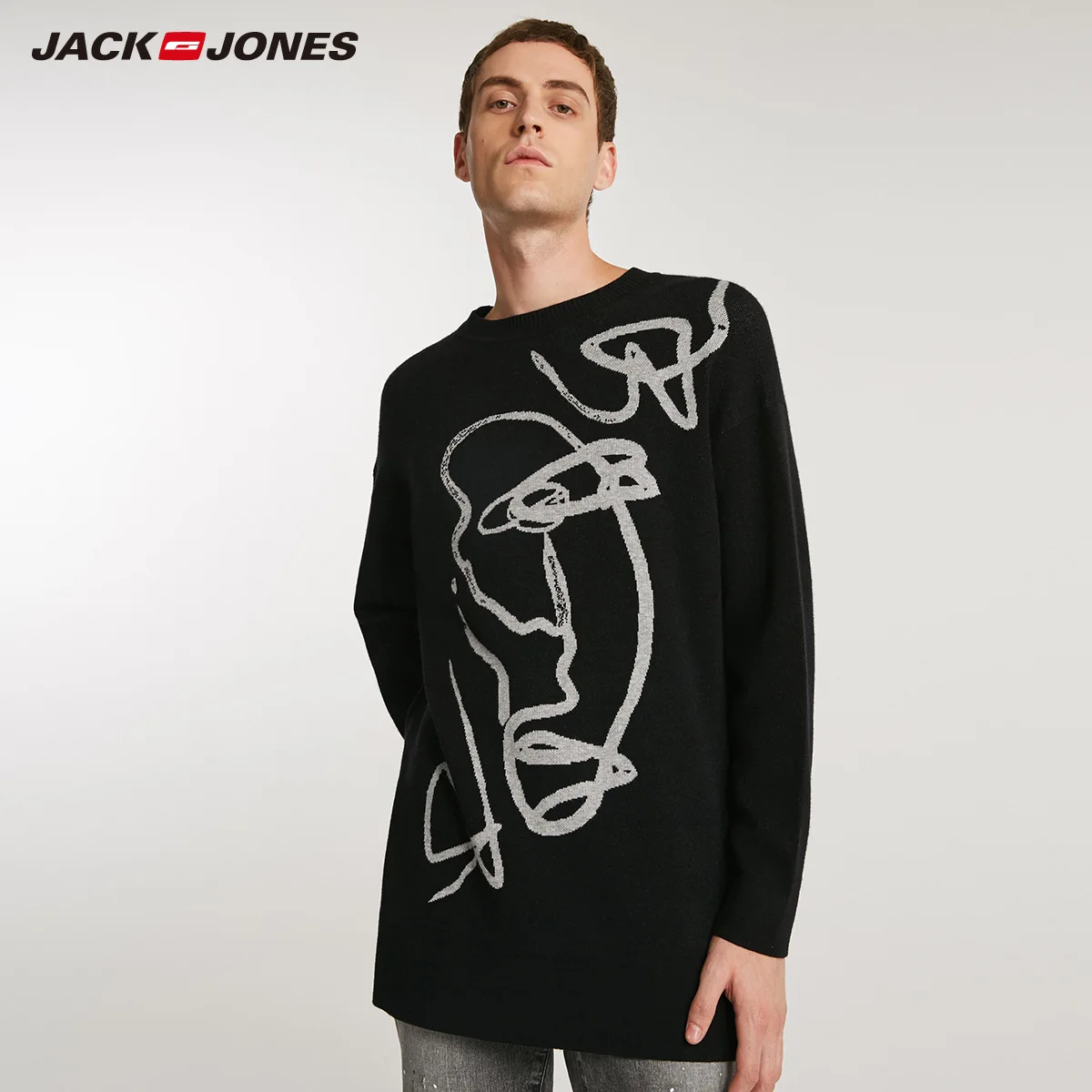 Jack Jones мужской осенний и зимний длинный свитер с принтом | 218324515