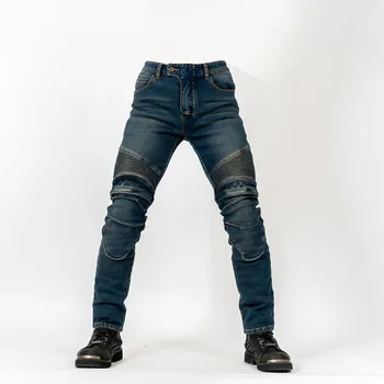 

New plus velvet warm Motorcycle Pants outdoor riding jeans anti-fall pants upgrade protective with knee Pad