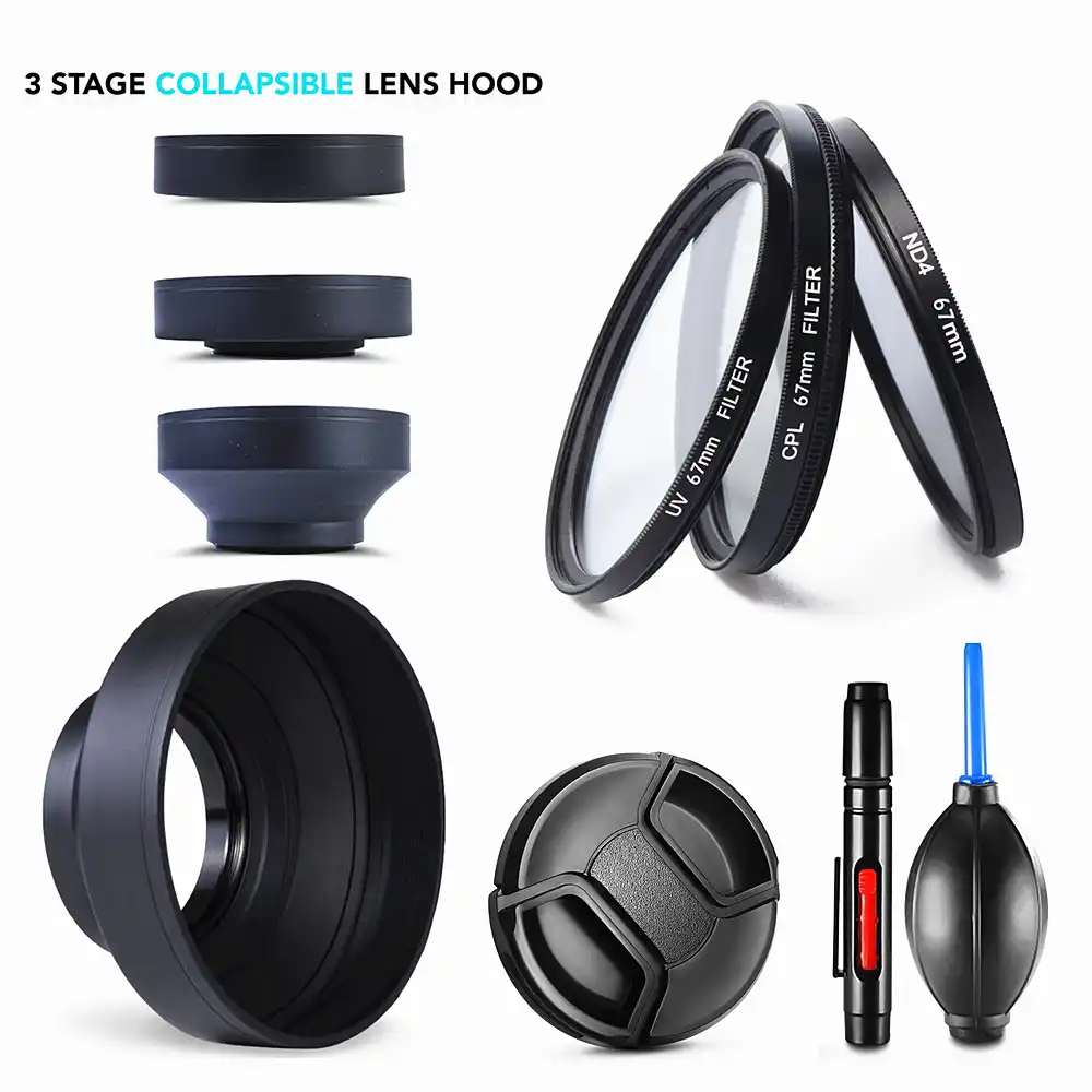 67mm Camera Lens Accessories Set For Nikon Coolpix P950 - Includes Lens Hood, UV Filter & Cleaner