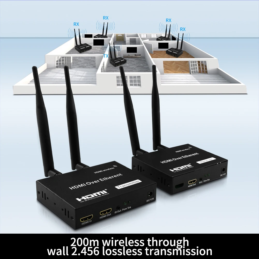 200 м HDMI удлинитель аудио видео профессиональный беспроводной приемник портативный электронный ТВ адаптер петля Out передатчик набор домашний wifi