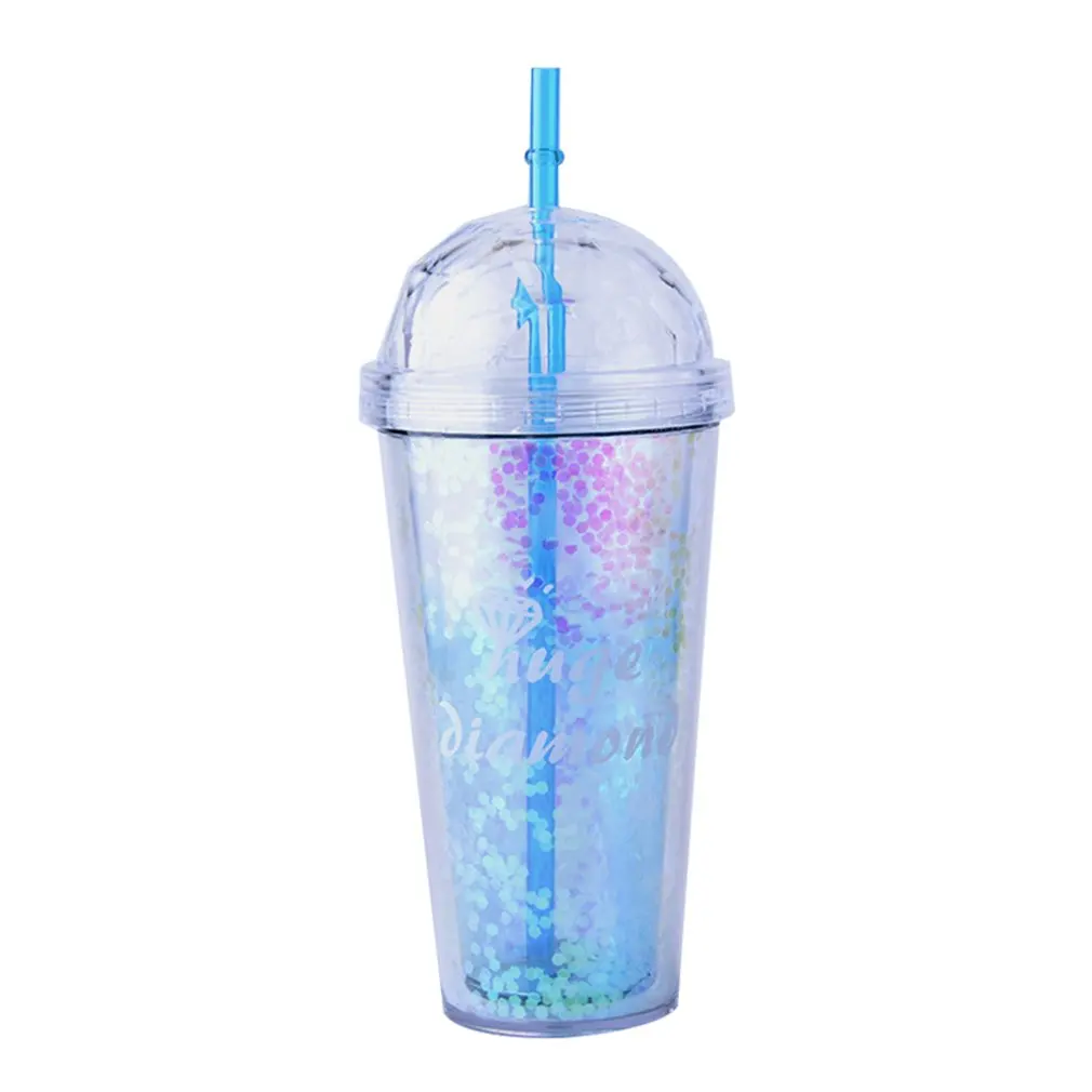 Creative Straw Cup Cream Straw Flash Double-layer Cup Cylindrical Shape Transparent Home Cafe Exquisite