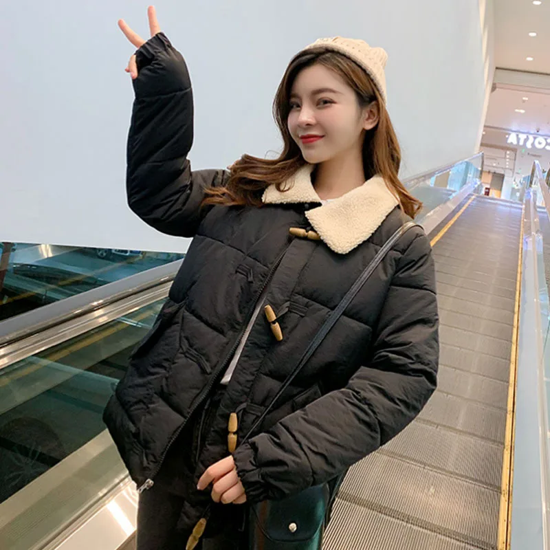 

Photo Shoot 2019 New Style Mori Girl Line down Jacket Cotton-padded Clothes WOMEN'S Dress Lambs Wool Short Toggle Students Hipst