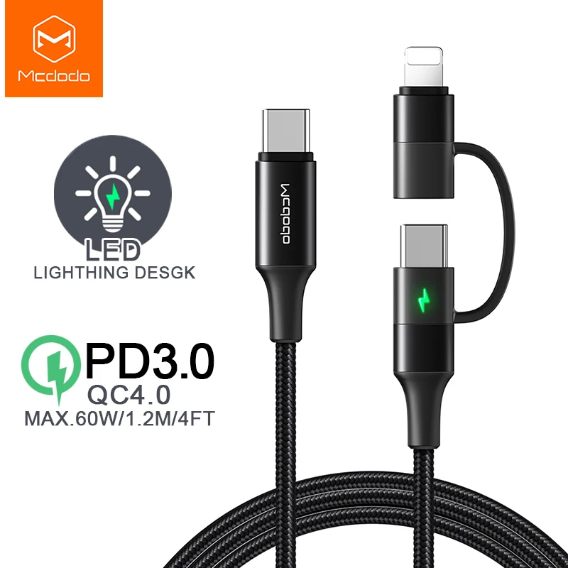Дешево Mcdodo 60 Вт Кабель font b usb b font type C для быстрой зарядки font b USB b font C PD для IPhone Xs Max XR X IPad MacBook Pro huawei samsung 2 в 1 шнур зарядного устройства