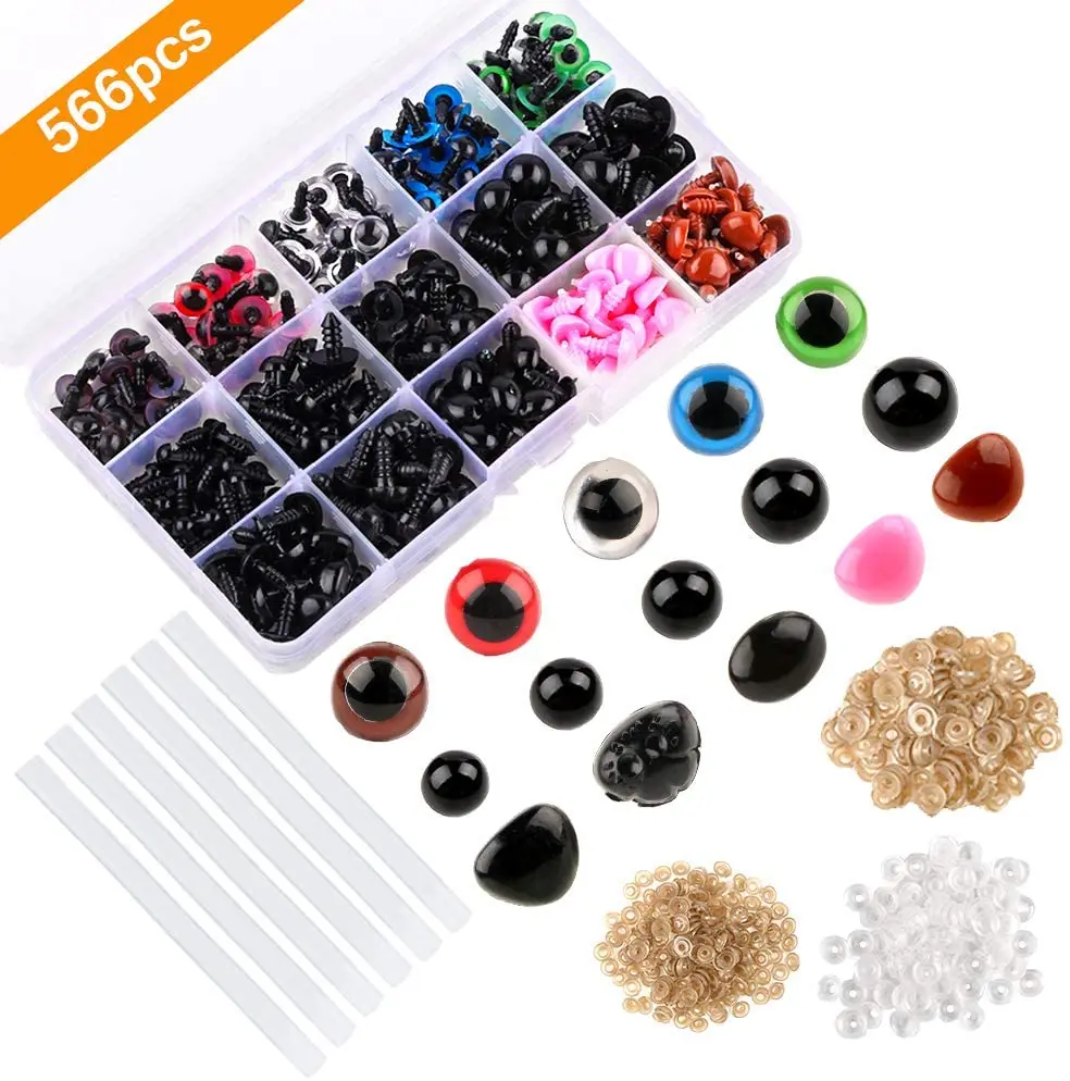 

LMDZ 566Pcs Safety Eyes and Noses Set Plastic Safety Eyes and Noses with 280pcs Washers and Glue Stick for Animal Stuffed Toys