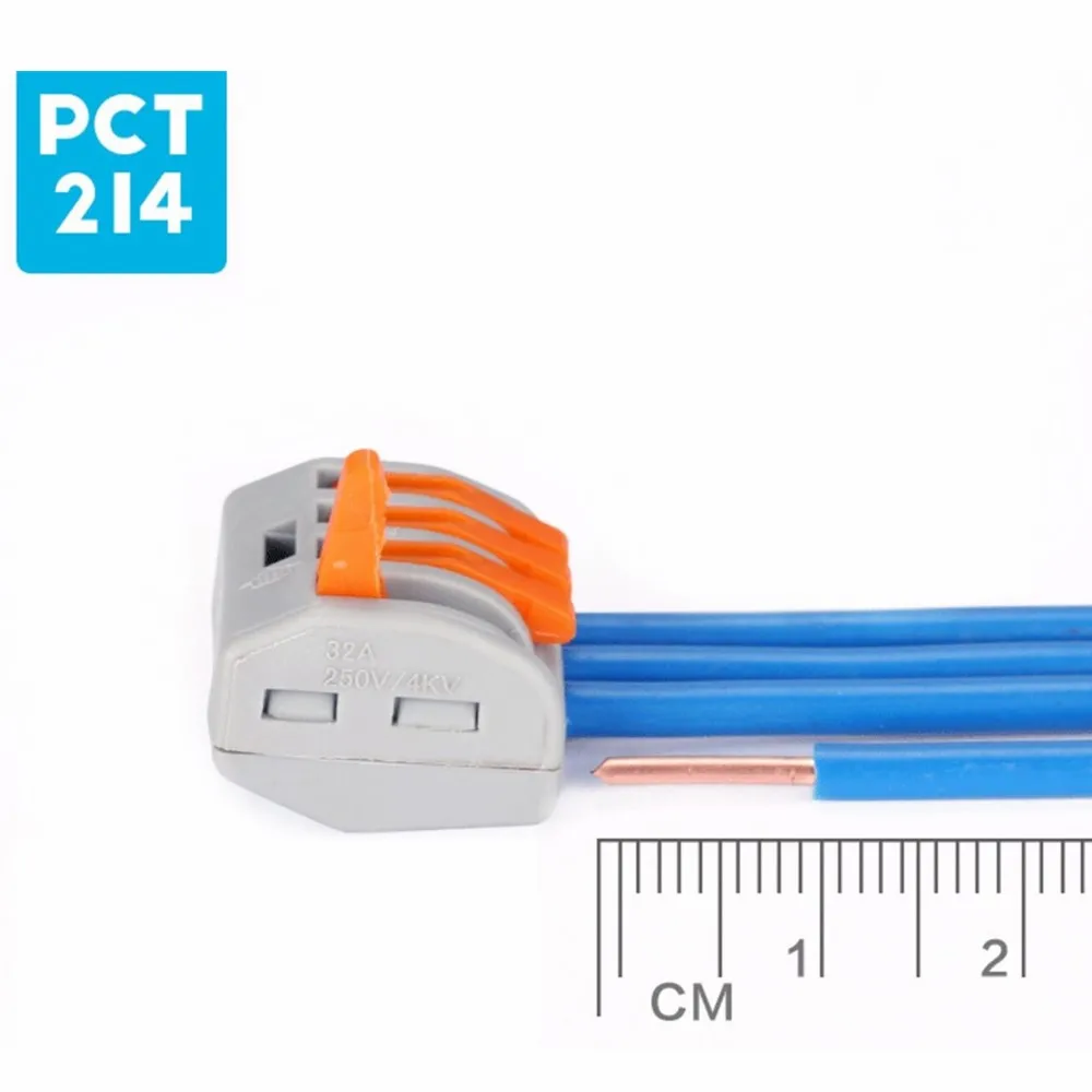 10 шт. PCT-214 провод проводки Универсальный Компактный Соединитель 3 pin проводник клеммный блок с рычагом AWG 28-12