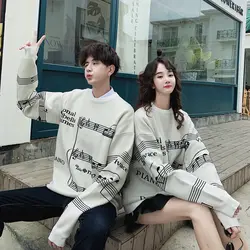 2019 осенне-зимний Новый Модный повседневный парный свитер с круглым вырезом в Корейском стиле, мужская рубашка с принтом, белая S-2XL