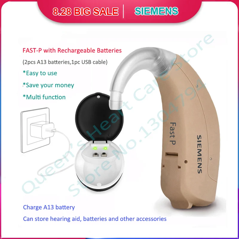 

SIEMENS hearing aid Fast P 4-CH Digital bte wireless Sound Amplifiers for the elderly ear care Rechargeable battery A13 charger