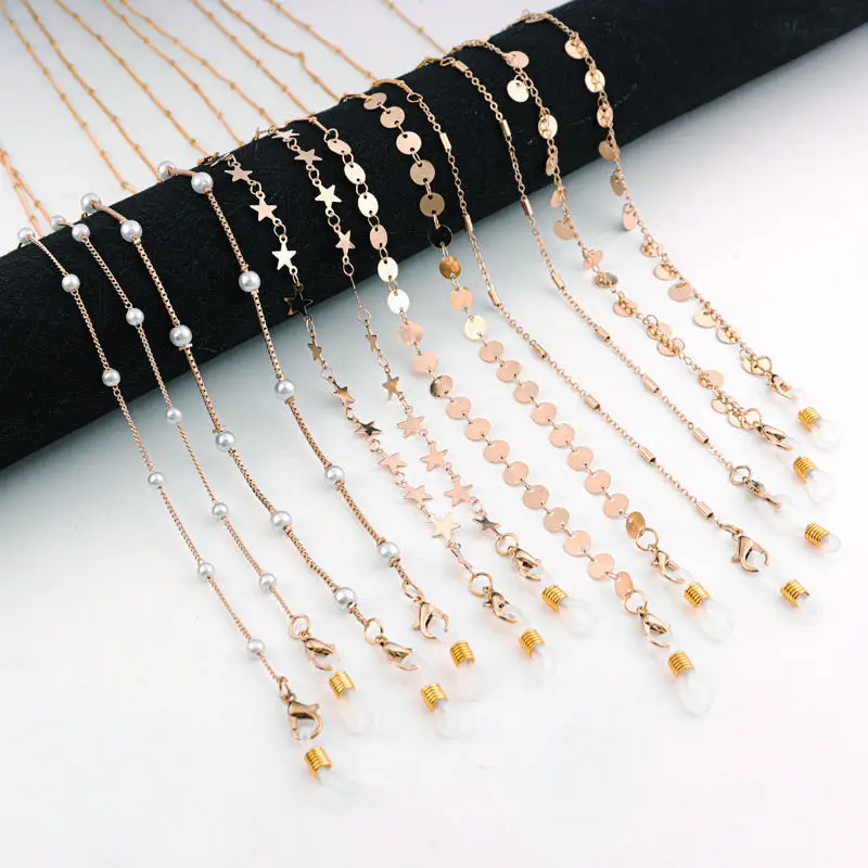 

Chains Fashion Glasses Face Mask Chain for Women Metal Crystal Beads Sunglasses Cords Casual Pearl Beaded Eyeglass Chain for Men