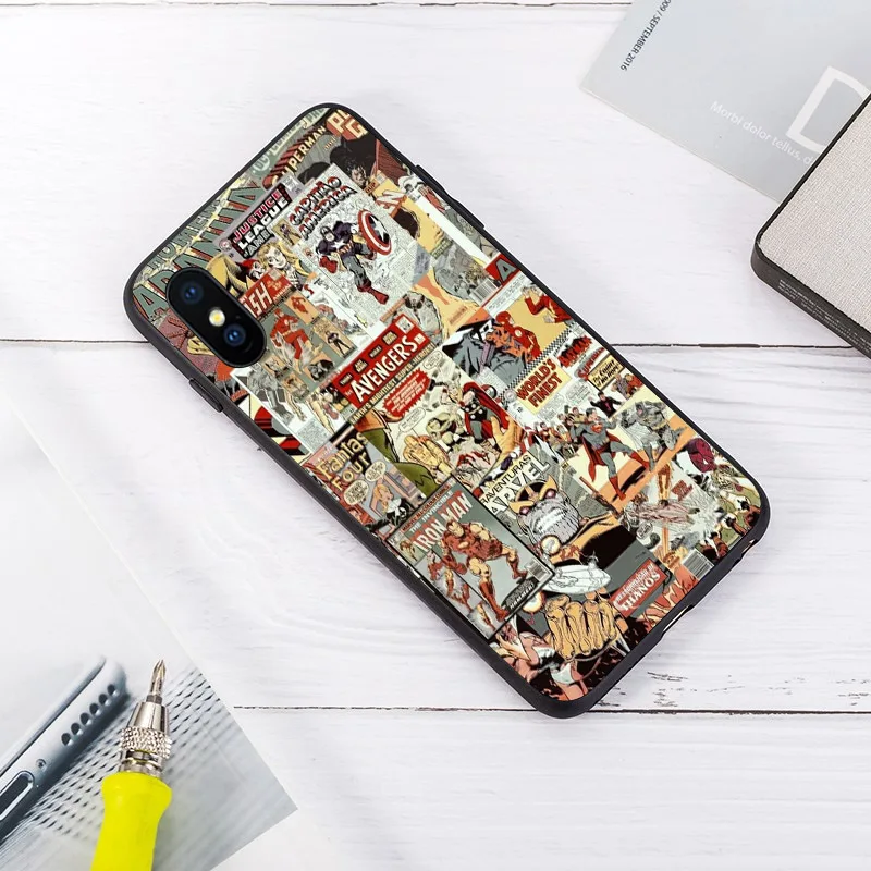 Герои комиксов Marvel, плакат, мягкий чехол для телефона, для iphone xs 11 pro xs max x xr 7 6s 8 6 plus 5S se 5, ТПУ чехол, паук, Железный человек