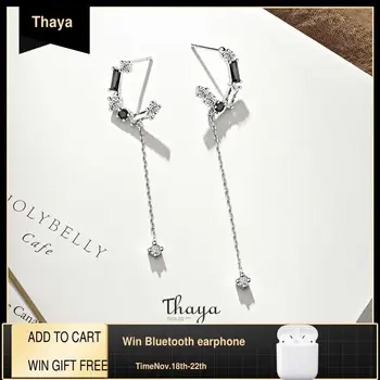 

Thaya 100% Solid 925 Silver Dangle Earring Piano Key Design BIack& White Crystal For Women Drop Ear Luxury Gift Fine Jewelry