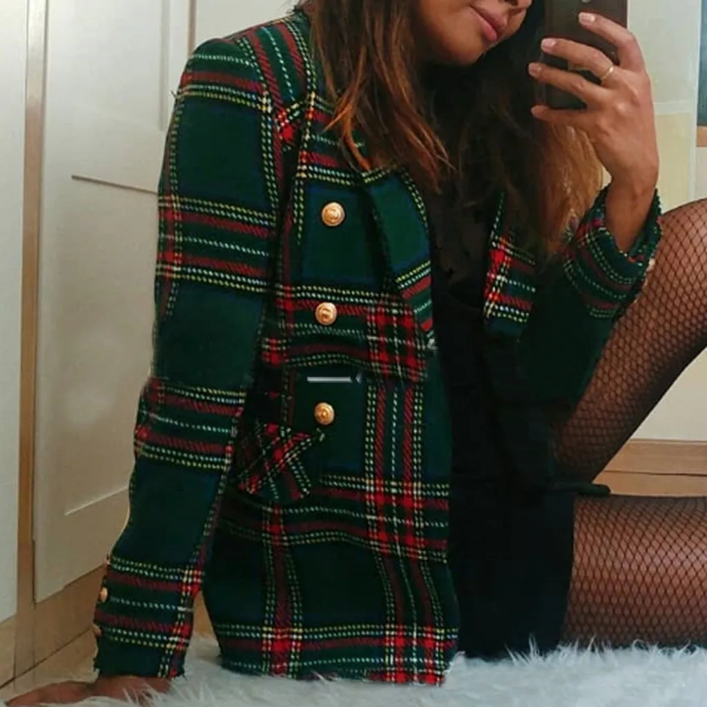 Vetement femme 2019 Женская осенне зимняя клетчатая Двусторонняя одежда с длинным