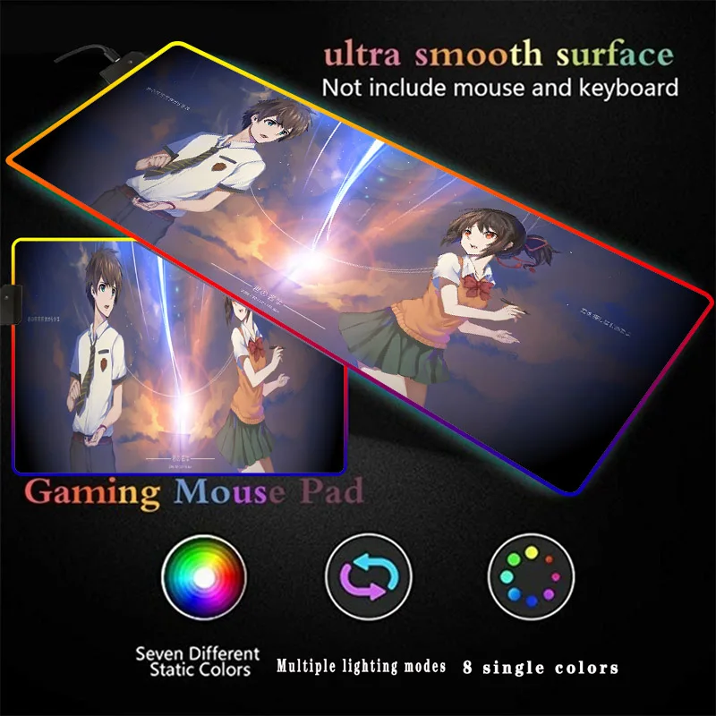 

Your Name Anime LED Light Mousepad RGB Keyboard Cover Desk-mat Colorful Surface Mouse Pad Waterproof Multi-size Computer Gamer
