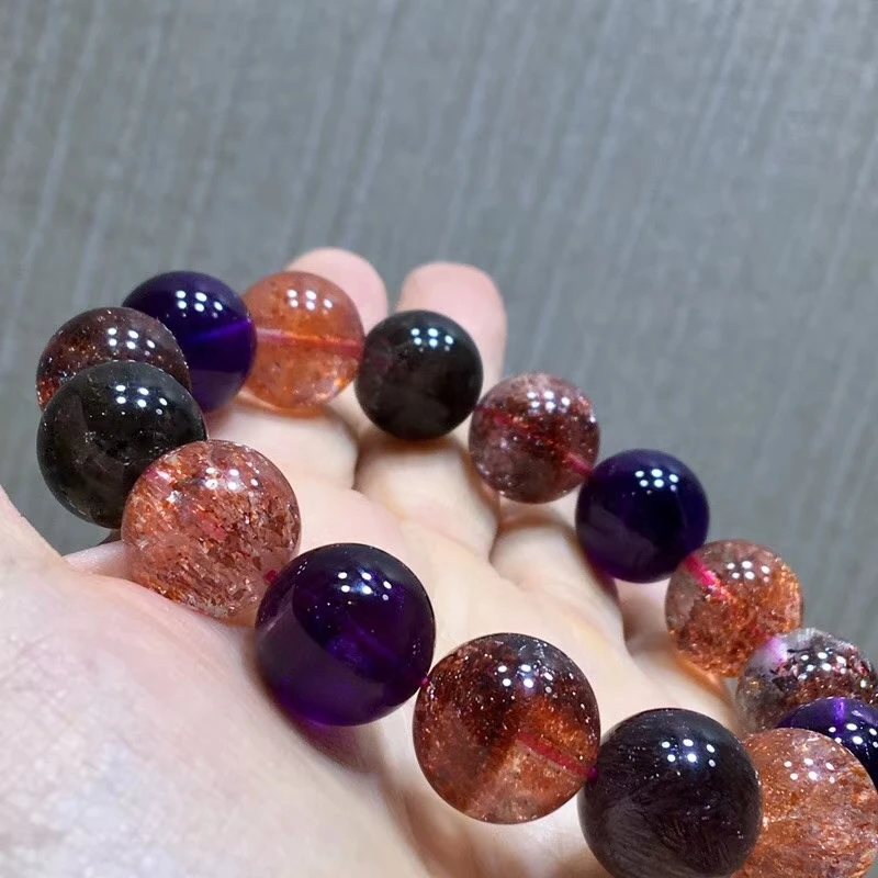 14mm Natural Super Seven 7 Red Lepidocrocite Clear Round Beads Crystal Stretch Bracelets For Women Men AAAAAAA Certificate