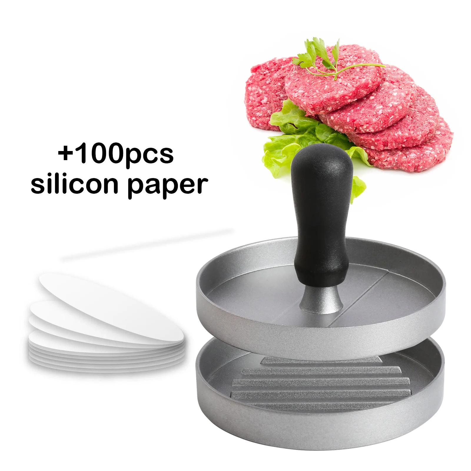 Round Shape Hamburger Press Aluminum Alloy + ABS Hamburger Meat Beef