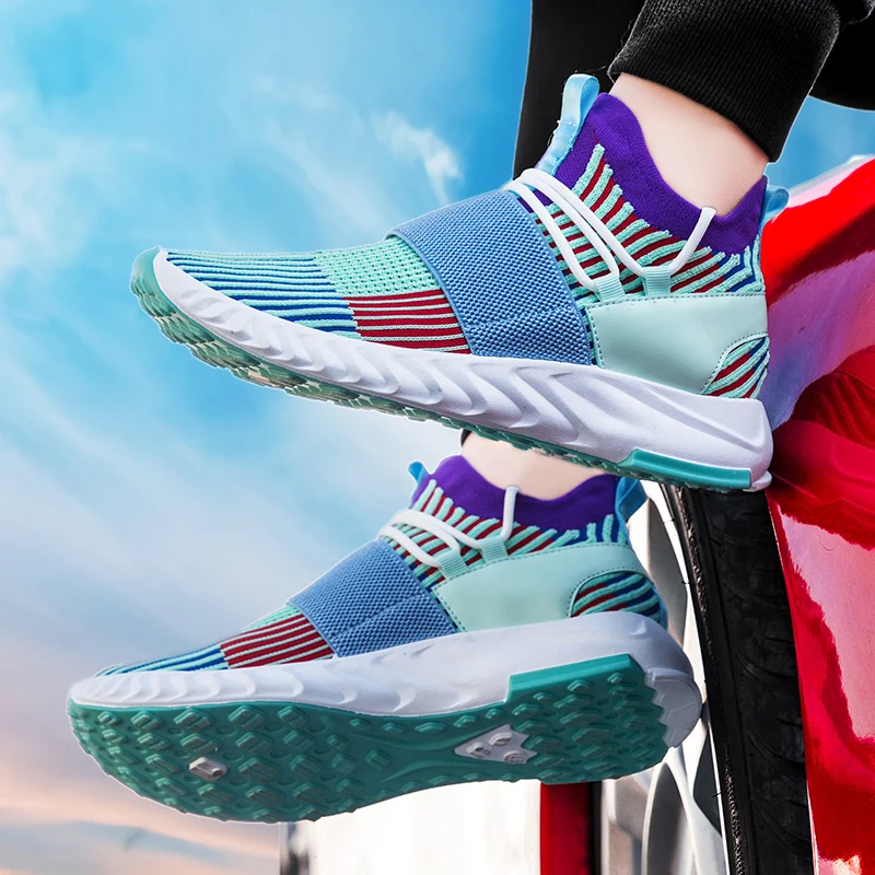 Новинка Высокие носки Кроссовки Мужские кроссовки для бега Дышащие Разноцветные