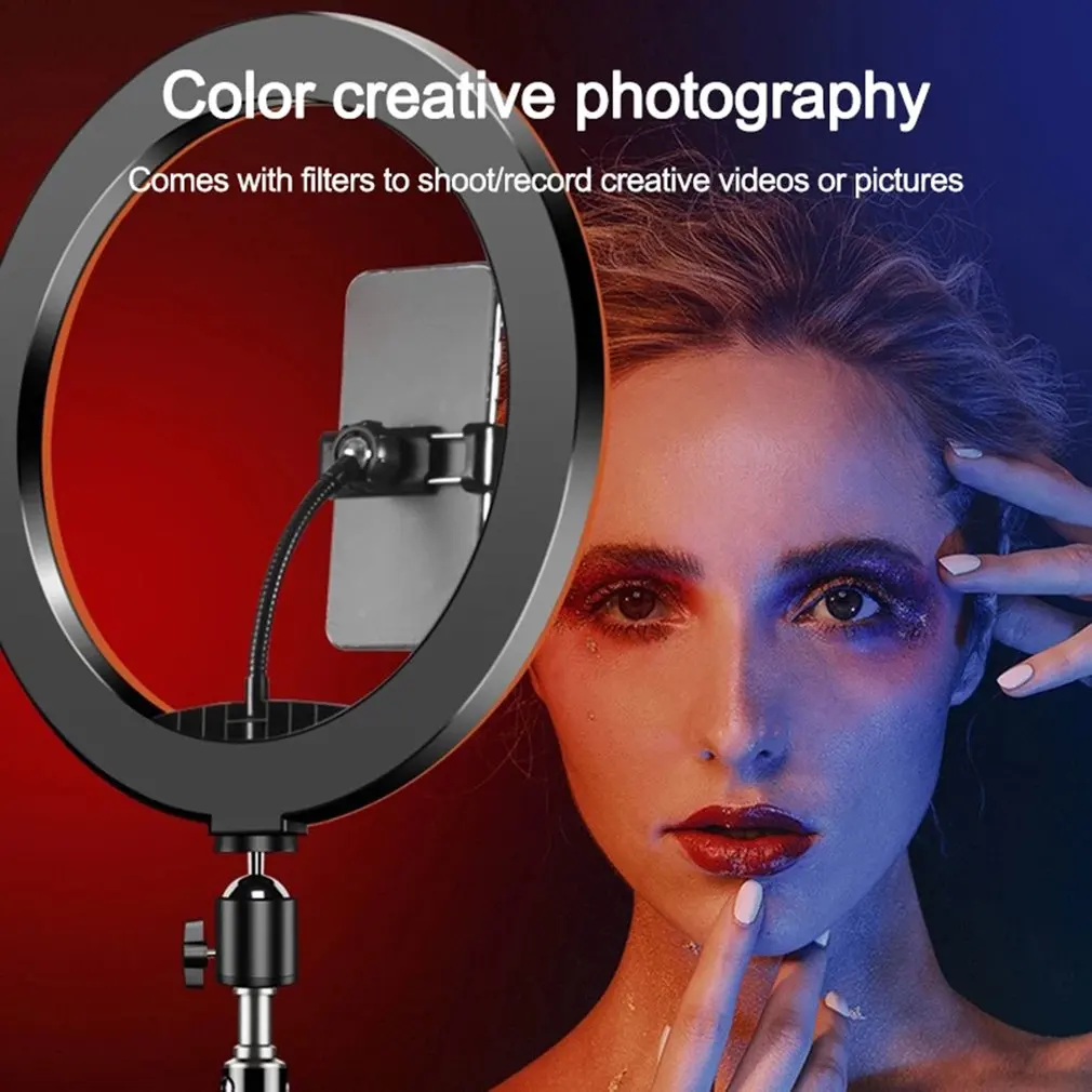 RGB LED Ring Light Phone Holder Photography Fill Light Selfie Camera Lamp With 1.6M Tripod Remote Control For Photo Video