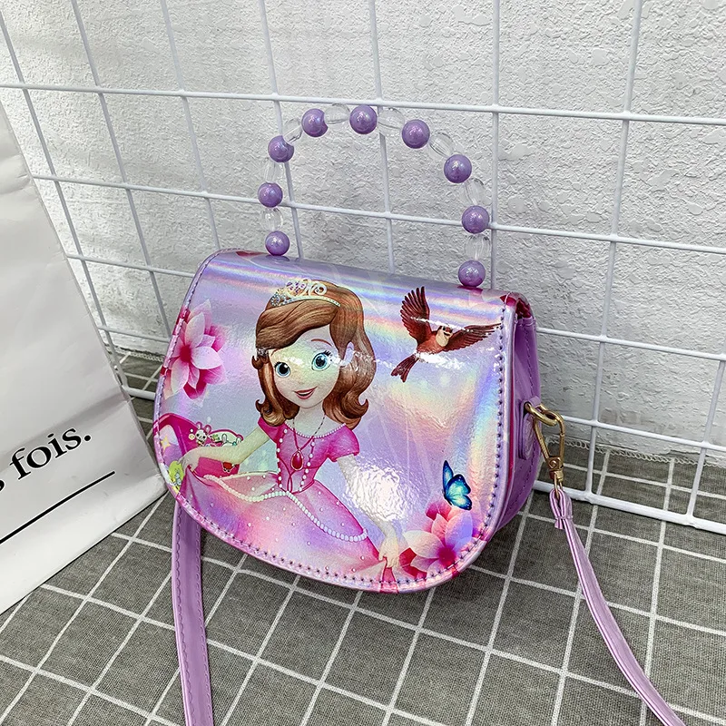 Disney Sofia frozen princess laser cartoon beaded bag girl messenger bag little girl shoulder bag handbag baby mini cute purses