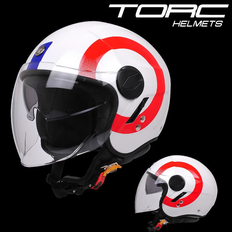 TORC T595 мотоциклетный Ретро шлем, мотоциклетный 3/4 шлем, гоночный шлем с двойными линзами - Цвет: White sira