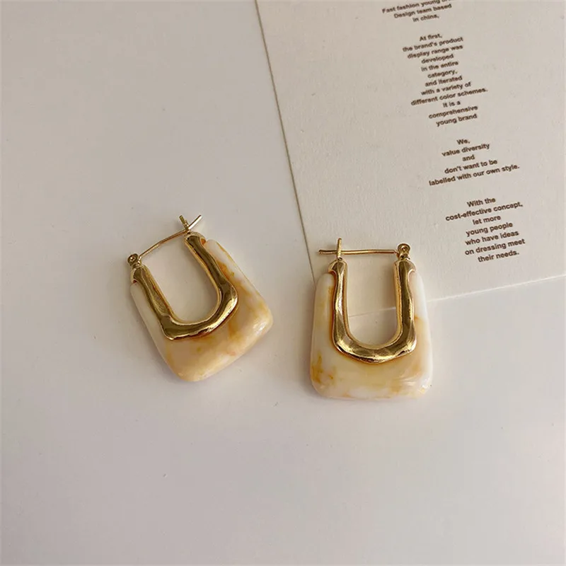 Transparent Resin Hoop Earrings Women Girls Geometric Irregular Metal Acrylic Earrings Party Jewelry