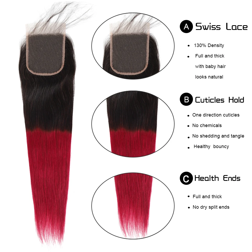 HairUGo бразильский Weave волос Связки с закрытием прямое, Омбре человеческие волосы пучки волос с закрытием не Волосы remy волос для наращивания