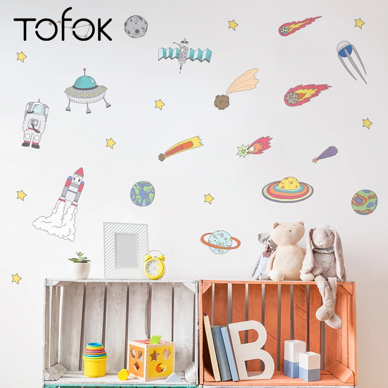 

Tofok 37pcs/set Space Astronaut UFO DIY Wall Sticker Fantasy Baby Children Room Mural Decals Self-adhesive Nursery Dorm Decor